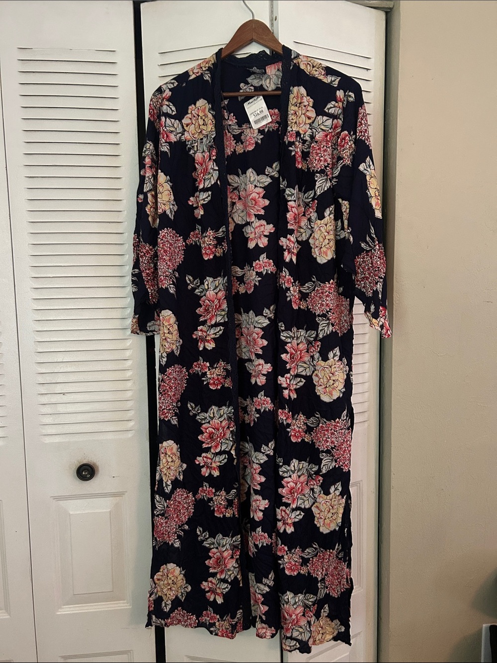 Angie Navy Floral Maxi Dress cardigan with Pink & Cream Blooms